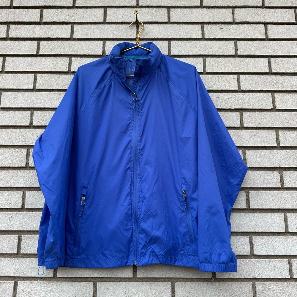L.L.Bean Periwinkle Blue Packable Windbreaker Jacket Stowaway Hood 1X Gorpcore
